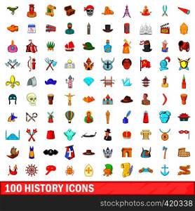 100 history icons set in cartoon style for any design vector illustration. 100 history icons set, cartoon style
