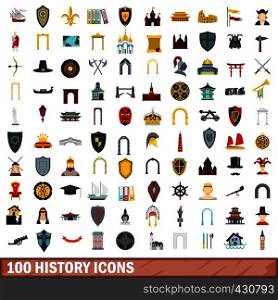 100 history icons set in flat style for any design vector illustration. 100 history icons set, flat style