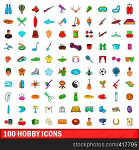 100 hobby icons set in cartoon style for any design vector illustration. 100 hobby icons set, cartoon style