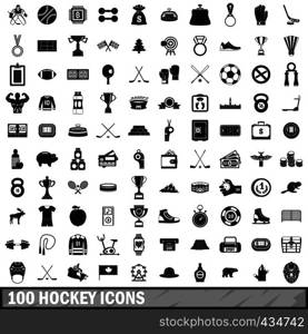 100 hockey icons set in simple style for any design vector illustration. 100 hockey icons set, simple style