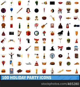 100 holiday party icons set in cartoon style for any design vector illustration. 100 holiday party icons set, cartoon style