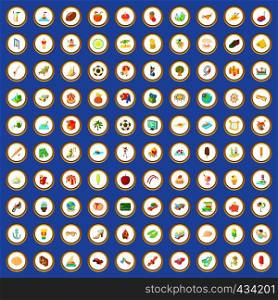 100 holidays icons circle set on blue background cartoon style vector illustration. 100 holidays icons set cartoon vector