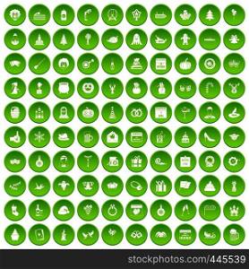 100 holidays icons set green circle isolated on white background vector illustration. 100 holidays icons set green circle