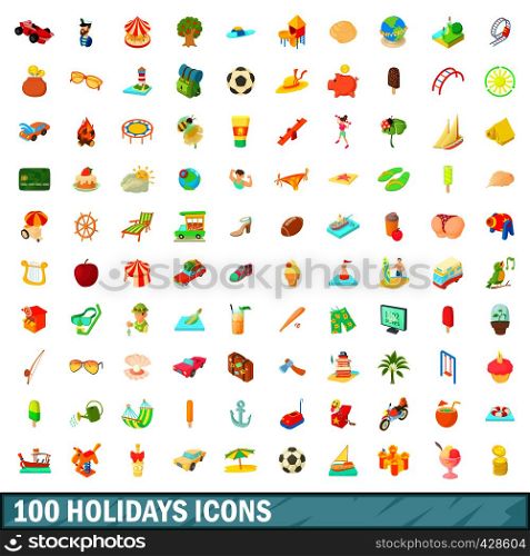 100 holidays icons set in cartoon style for any design vector illustration. 100 holidays icons set, cartoon style