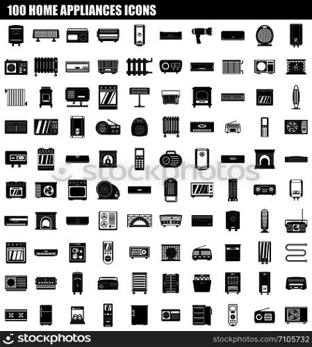 100 home appliances icon set. Simple set of 100 home appliances vector icons for web design isolated on white background. 100 home appliances icon set, simple style