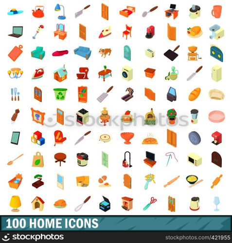 100 home icons set in cartoon style for any design vector illustration. 100 home icons set, cartoon style