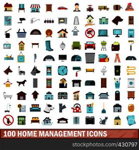 100 home management icons set in flat style for any design vector illustration. 100 home management icons set, flat style