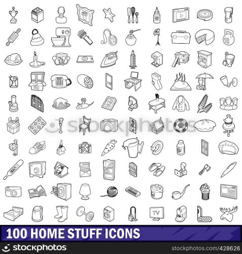 100 home stuff icons set in outline style for any design vector illustration. 100 home stuff icons set, outline style