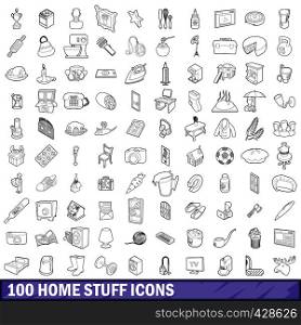 100 home stuff icons set in outline style for any design vector illustration. 100 home stuff icons set, outline style
