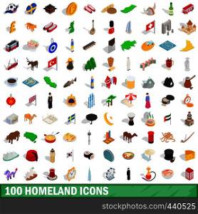 100 homeland icons set in isometric 3d style for any design vector illustration. 100 homeland icons set, isometric 3d style