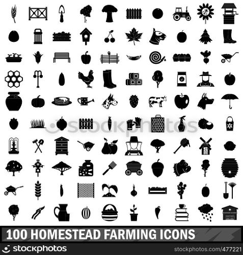 100 homestead farming icons set in simple style for any design vector illustration. 100 homestead farming icons set, simple style