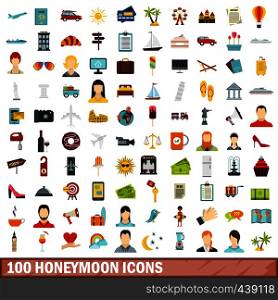 100 honeymoon icons set in flat style for any design vector illustration. 100 honeymoon icons set, flat style