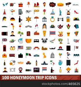 100 honeymoon trip icons set in flat style for any design vector illustration. 100 honeymoon trip icons set, flat style