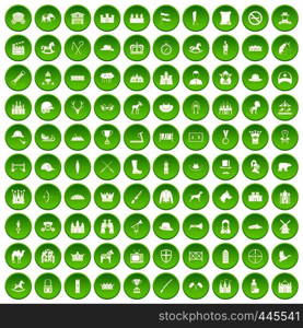 100 horsemanship icons set green circle isolated on white background vector illustration. 100 horsemanship icons set green circle