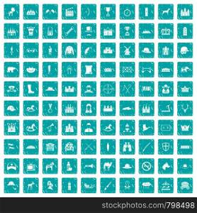 100 horsemanship icons set in grunge style blue color isolated on white background vector illustration. 100 horsemanship icons set grunge blue