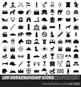 100 horsemanship icons set in simple style for any design vector illustration. 100 horsemanship icons set, simple style