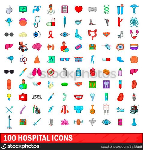 100 hospital icons set in cartoon style for any design vector illustration. 100 hospital icons set, cartoon style