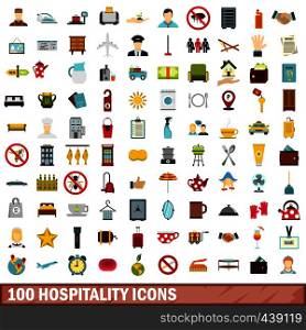 100 hospitality icons set in flat style for any design vector illustration. 100 hospitality icons set, flat style