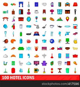 100 hotel icons set in cartoon style for any design vector illustration. 100 hotel icons set, cartoon style