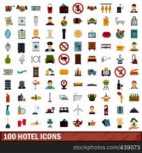 100 hotel icons set in flat style for any design vector illustration. 100 hotel icons set, flat style