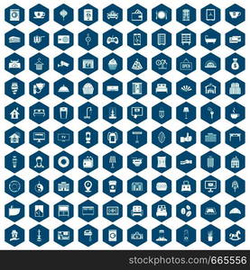 100 hotel icons set in sapphirine hexagon isolated vector illustration. 100 hotel icons sapphirine violet