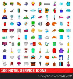 100 hotel service icons set in cartoon style for any design vector illustration. 100 hotel service icons set, cartoon style