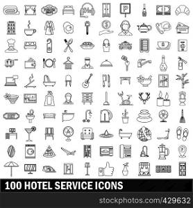 100 hotel service set in outline style for any design vector illustration. 100 hotel service icons set, outline style