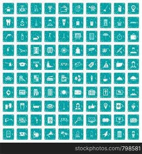 100 hotel services icons set in grunge style blue color isolated on white background vector illustration. 100 hotel services icons set grunge blue