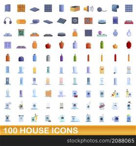 100 house icons set. Cartoon illustration of 100 house icons vector set isolated on white background. 100 house icons set, cartoon style