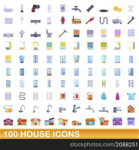 100 house icons set. Cartoon illustration of 100 house icons vector set isolated on white background. 100 house icons set, cartoon style