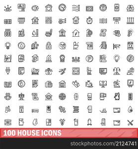 100 house icons set. Outline illustration of 100 house icons vector set isolated on white background. 100 house icons set, outline style