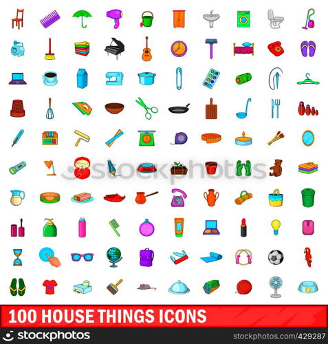 100 house things icons set in cartoon style for any design vector illustration. 100 house things icons set, cartoon style