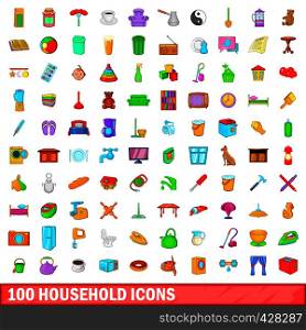 100 household icons set in cartoon style for any design vector illustration. 100 household icons set, cartoon style