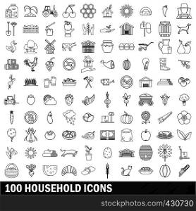 100 household icons set in outline style for any design vector illustration. 100 household icons set, outline style