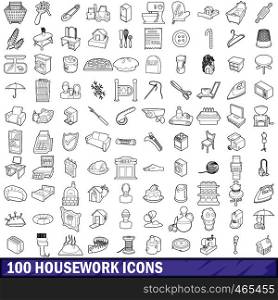 100 housework icons set in outline style for any design vector illustration. 100 housework icons set, outline style