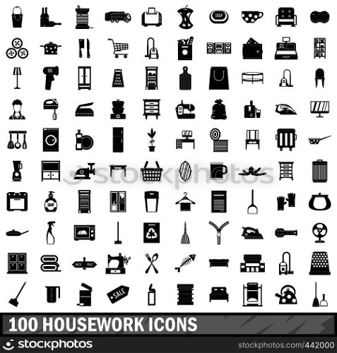 100 housework icons set in simple style for any design vector illustration. 100 housework icons set, simple style