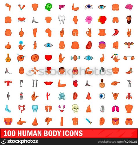 100 human body icons set in cartoon style for any design vector illustration. 100 human body icons set, cartoon style