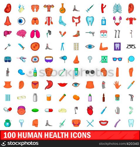 100 human health icons set in cartoon style for any design vector illustration. 100 human health icons set, cartoon style
