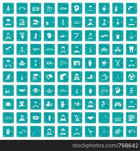100 human resources icons set in grunge style blue color isolated on white background vector illustration. 100 human resources icons set grunge blue