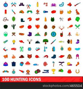 100 hunting icons set in cartoon style for any design illustration. 100 hunting icons set, cartoon style