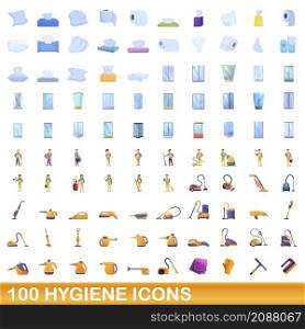 100 hygiene icons set. Cartoon illustration of 100 hygiene icons vector set isolated on white background. 100 hygiene icons set, cartoon style