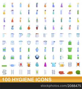 100 hygiene icons set. Cartoon illustration of 100 hygiene icons vector set isolated on white background. 100 hygiene icons set, cartoon style