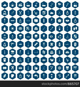 100 hygiene icons set in sapphirine hexagon isolated vector illustration. 100 hygiene icons sapphirine violet