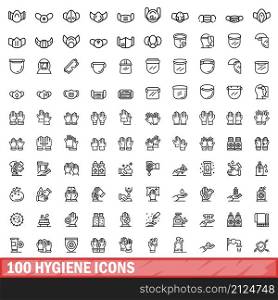 100 hygiene icons set. Outline illustration of 100 hygiene icons vector set isolated on white background. 100 hygiene icons set, outline style