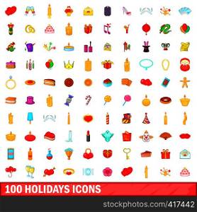 100 icons holidays set in cartoon style for any design vector illustration. 100 holidays icons set, cartoon style