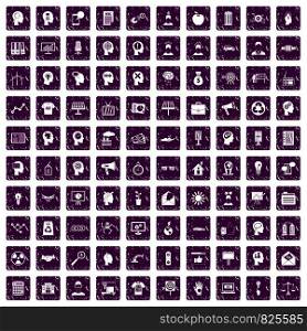 100 idea icons set in grunge style purple color isolated on white background vector illustration. 100 idea icons set grunge purple