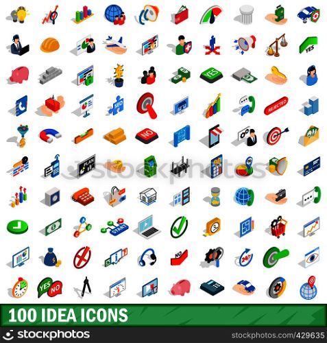 100 idea icons set in isometric 3d style for any design vector illustration. 100 idea icons set, isometric 3d style