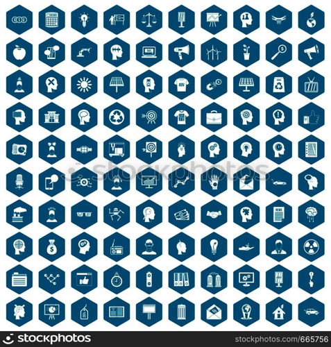 100 idea icons set in sapphirine hexagon isolated vector illustration. 100 idea icons sapphirine violet