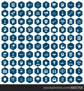 100 idea icons set in sapphirine hexagon isolated vector illustration. 100 idea icons sapphirine violet