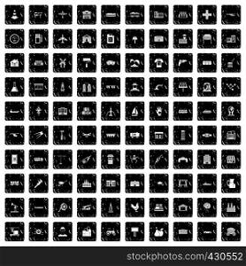 100 industry icons set in grunge style isolated vector illustration. 100 industry icons set, grunge style